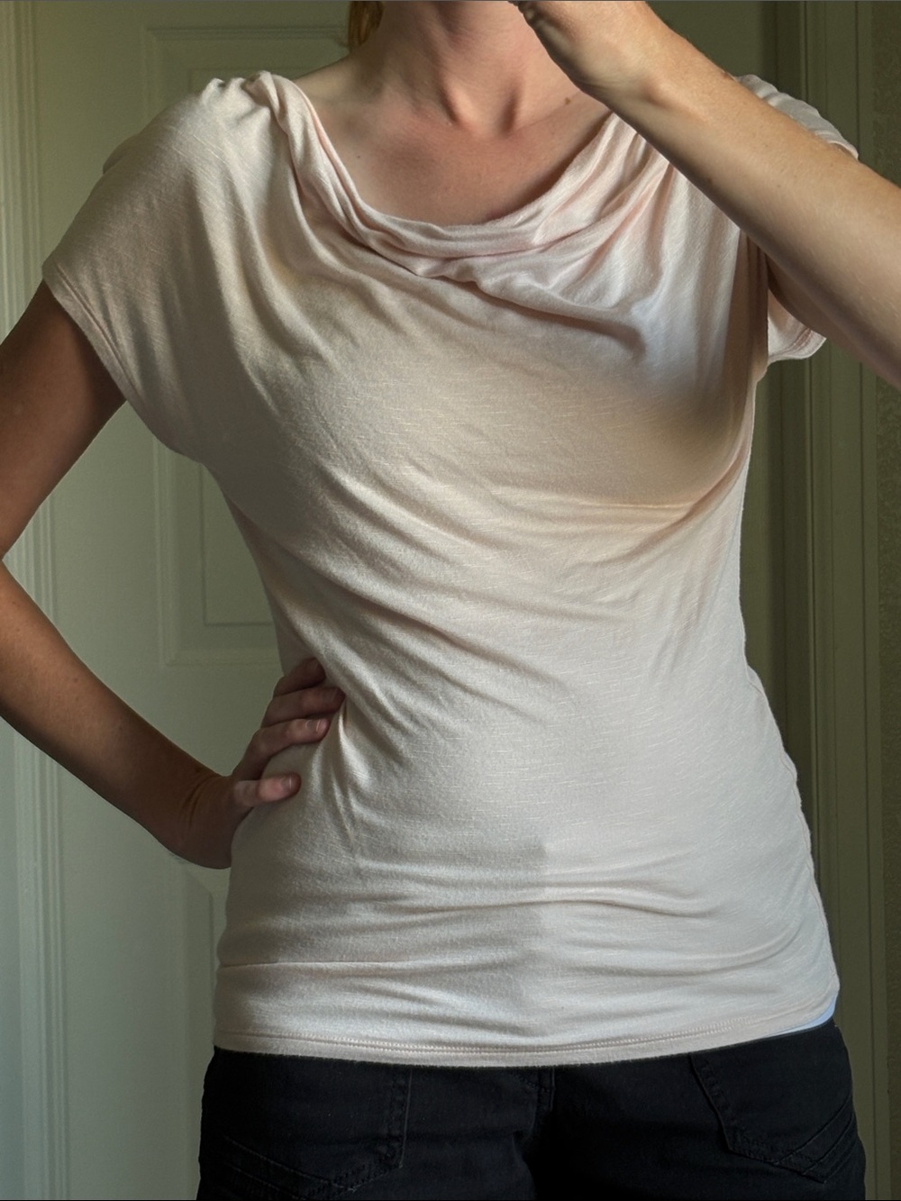 White House Black Market Pale Blush Cowl-Neck Cap Sleeve Top